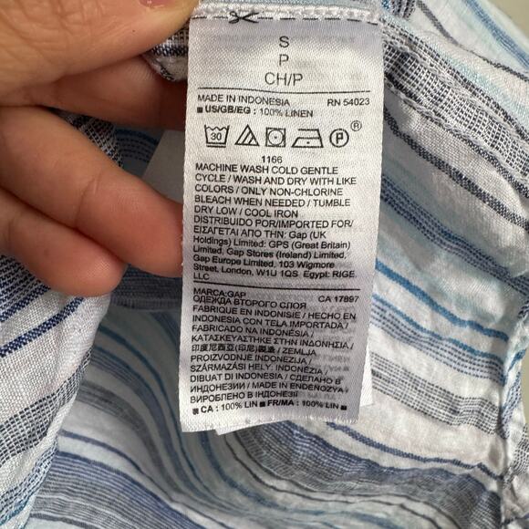 GAP Women's 100% Linen Top Size Small Striped Beachy Coastal Scandi Girl Blue - Picture 9 of 13